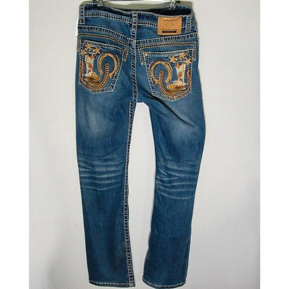 Western Blue Embroidered Jeans For Men Sz 32 x 32 [31 x 31] READ - Picture 1 of 16